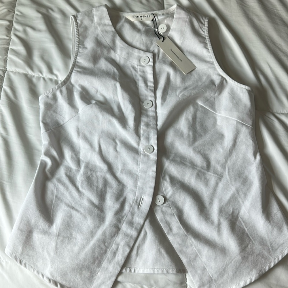 Commense White Vest Waistcoat Linen Boho SZ S NEW